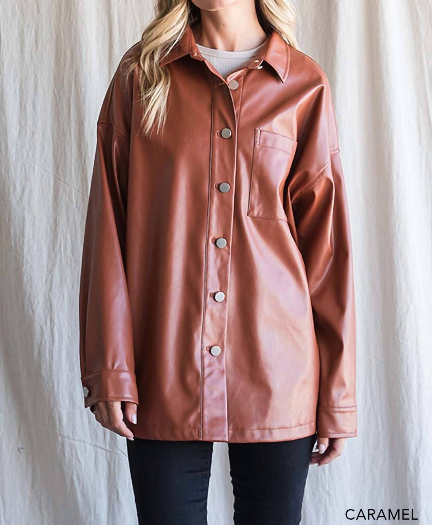 Cotton Bleu - Faux Leather Shirt Jacket