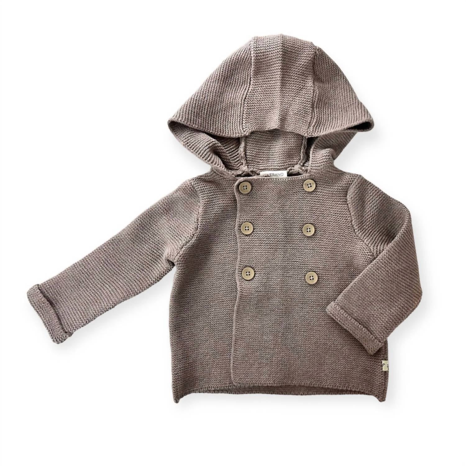 VIVERANO Organics Kid's Hooded Double Button Coat Jacket in cafe latte - kids' shirt
