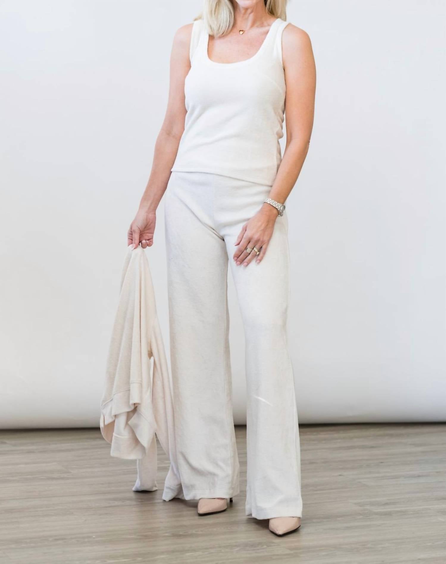 Goldie Lewinter Velour Tank Top in white sand - women's tank top