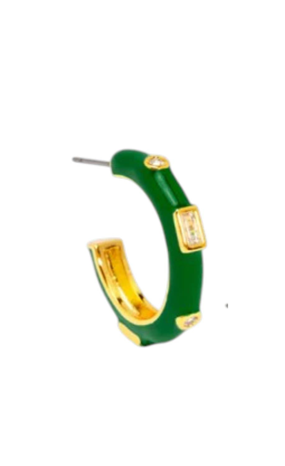 ZENZII Women's Small Enamel Crystal Earrings in emerald - women's jewelry - detail view
