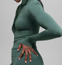 ALO YOGA Softsculpt Precision 1/4 Zip Long Sleeve Top in clover green - women's long sleeve top - alternate view