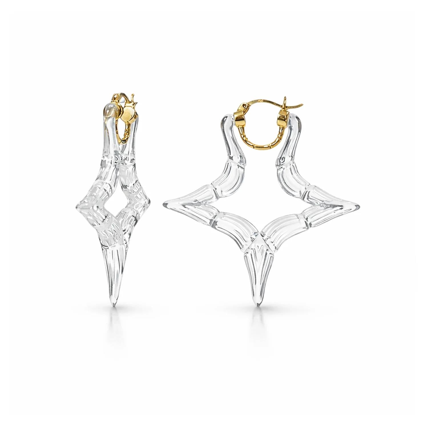 Gold & Honey - Women's Star Bamboo Lucite Hoop Earrings
