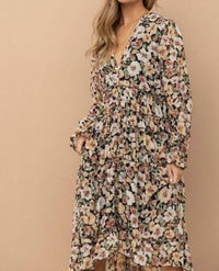 Blue B Floral Print Chiffon Tiered Maxi Dress in black floral - women's dress - view 7