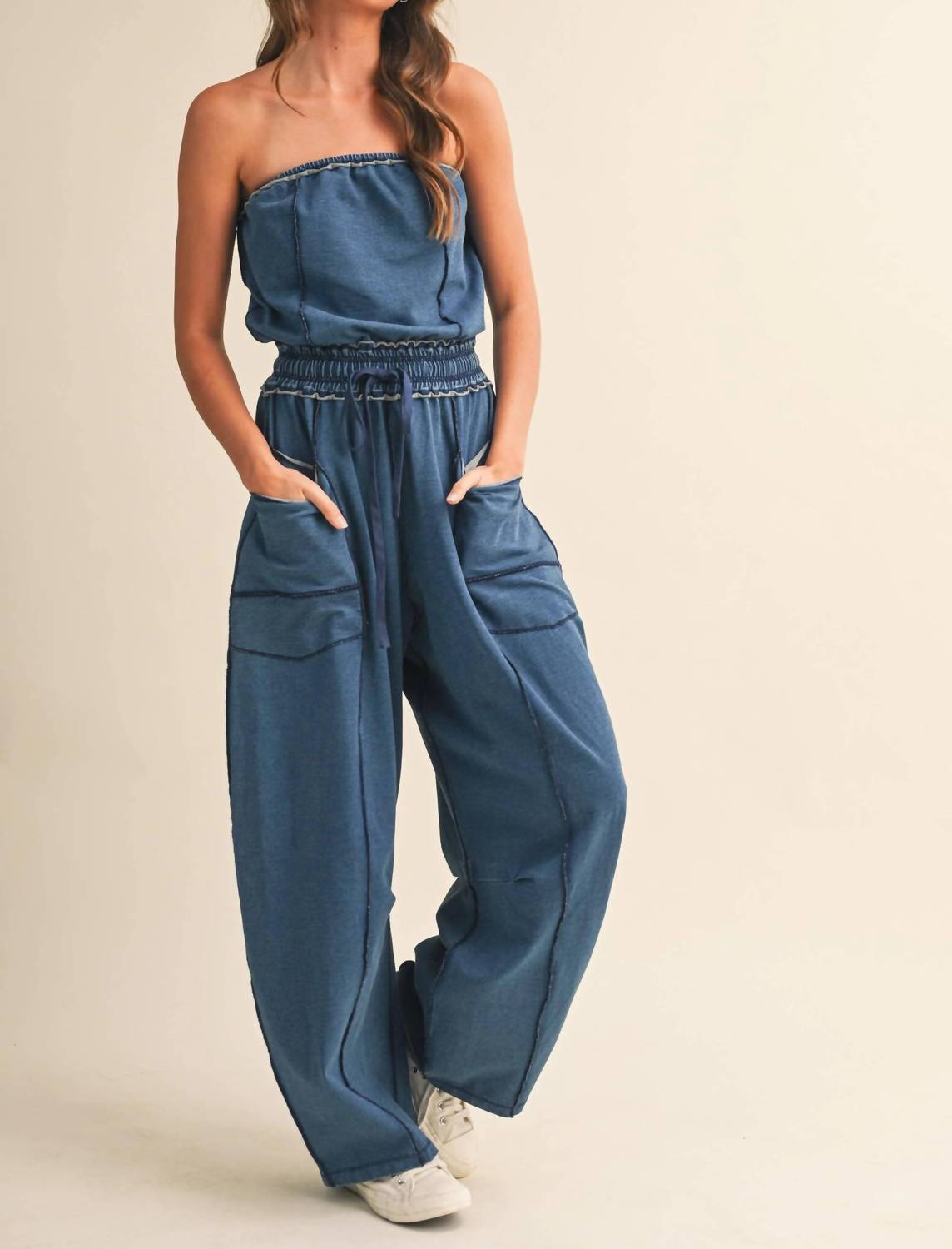 Klesis - Strapless Barrel Pants Jumpsuit With Tie Waist