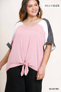 Umgee - Colorblock Waist Tie Top - Plus