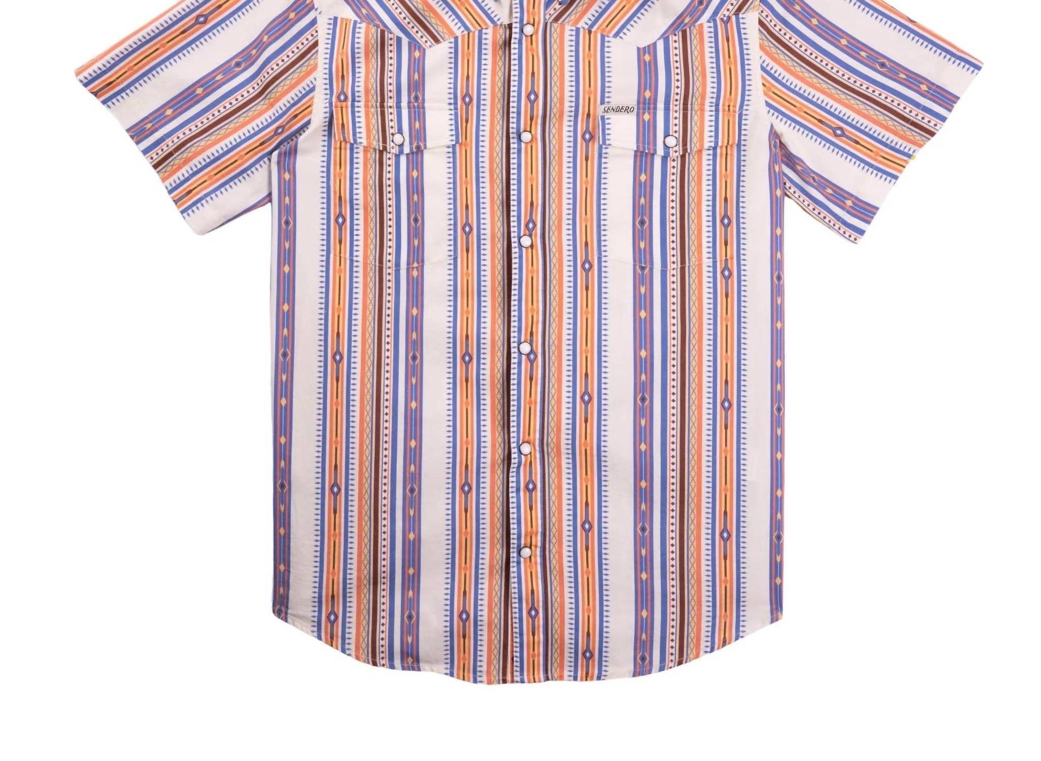 Sendero Provisions Co. Serape Pearl Snap Short Sleeve Shirt in cobalt - men's t-shirt - alternate view