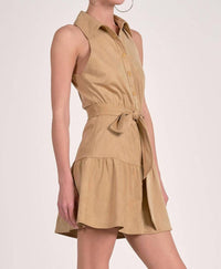 ELAN Faux Suede Halter Mini Dress in sand - women's dress - alternate view
