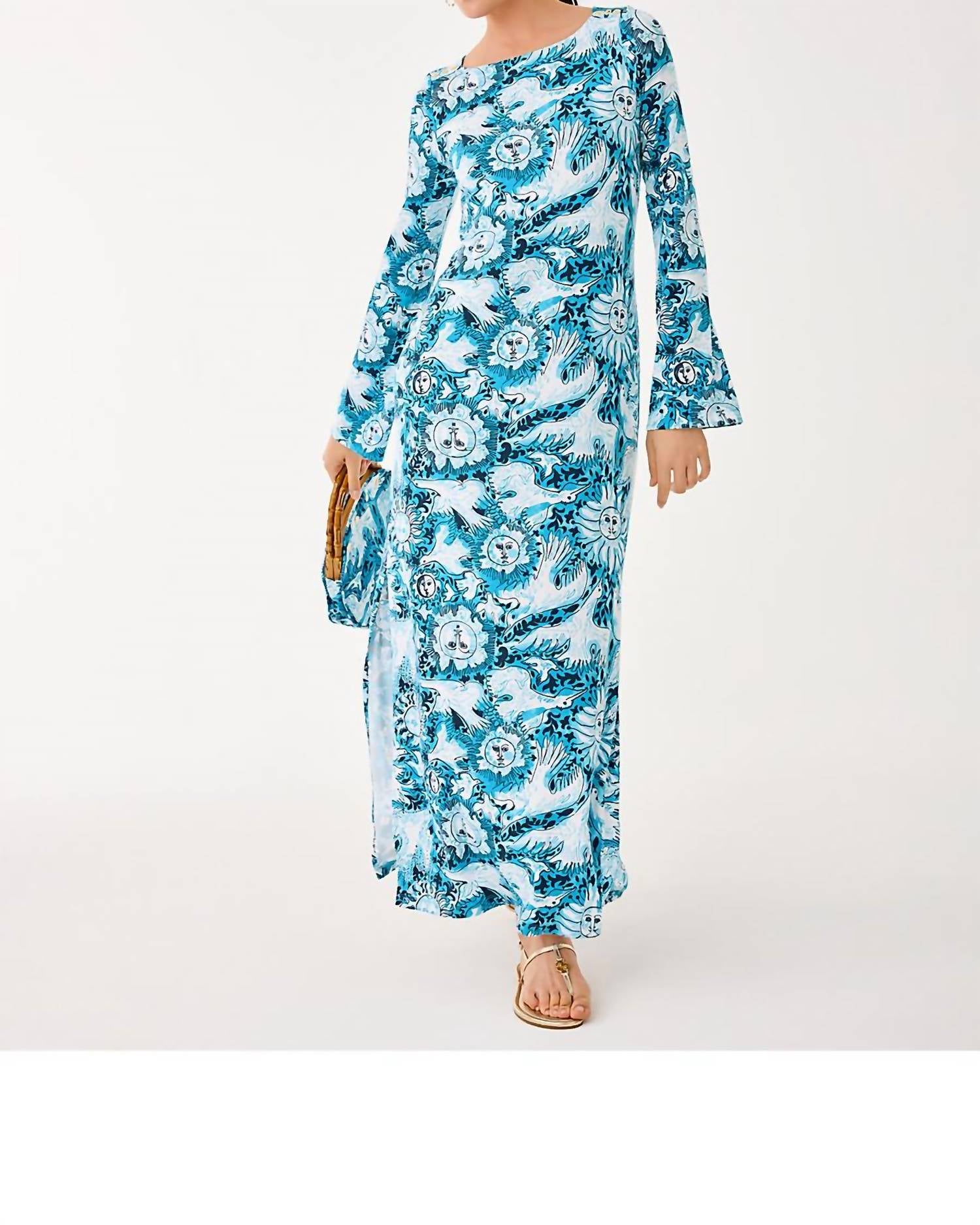 Lilly Pulitzer Long Sleeve Maxi Dress in bellevue blue lilly gulls - women's dress