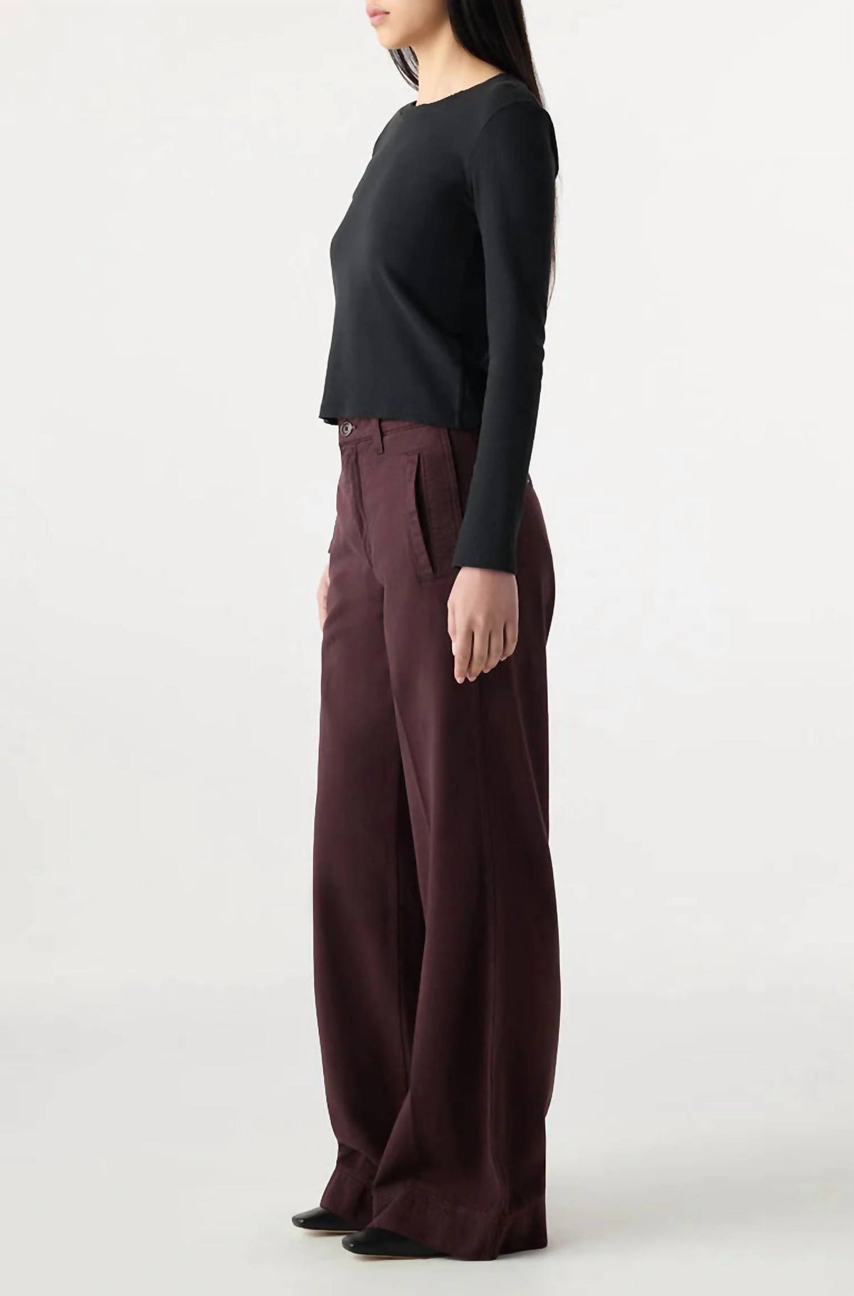AMO Frida Trouser in aubergine - women's pants - detail view