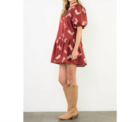 THML Puff Sleeve Boots Print Dress in burgundy - women's dress - view 4