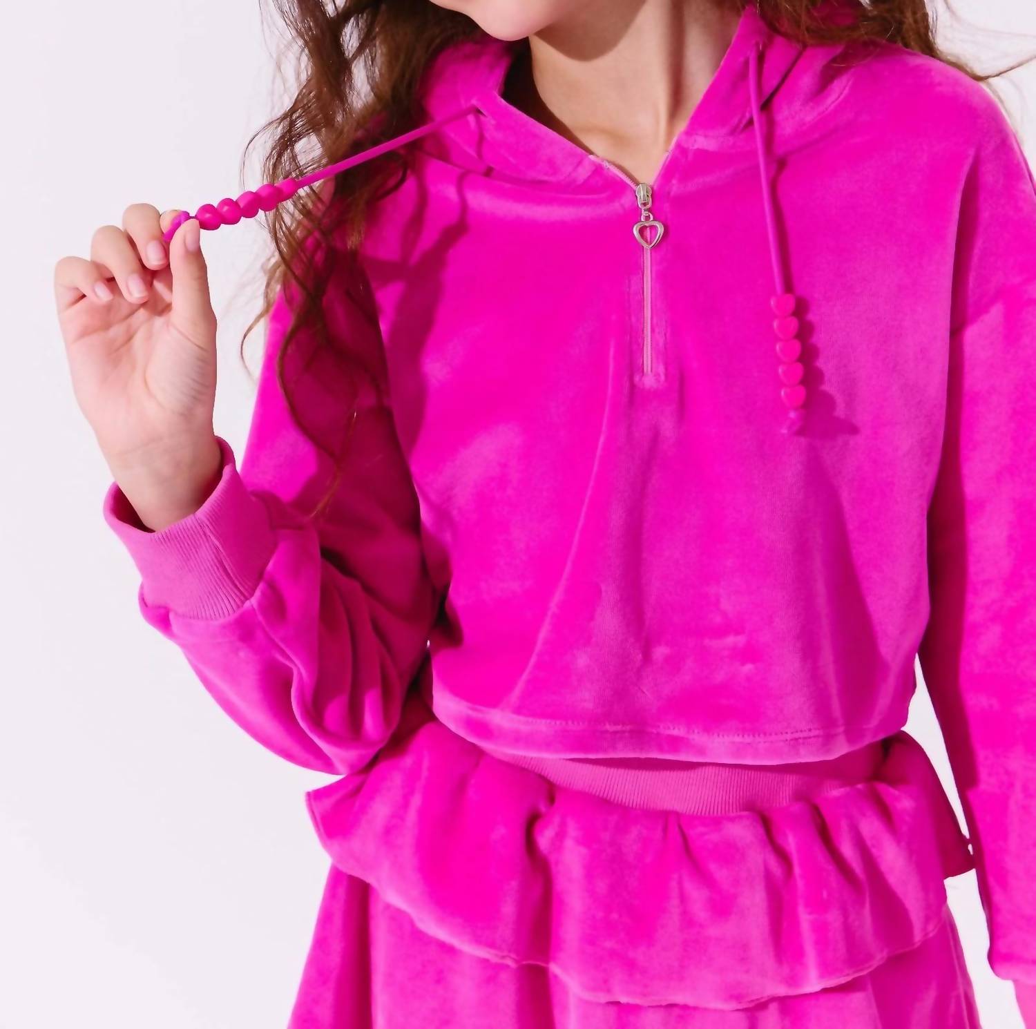 Lola + The Boys - Happy Velour Cropped Hoodie And Skirt Set