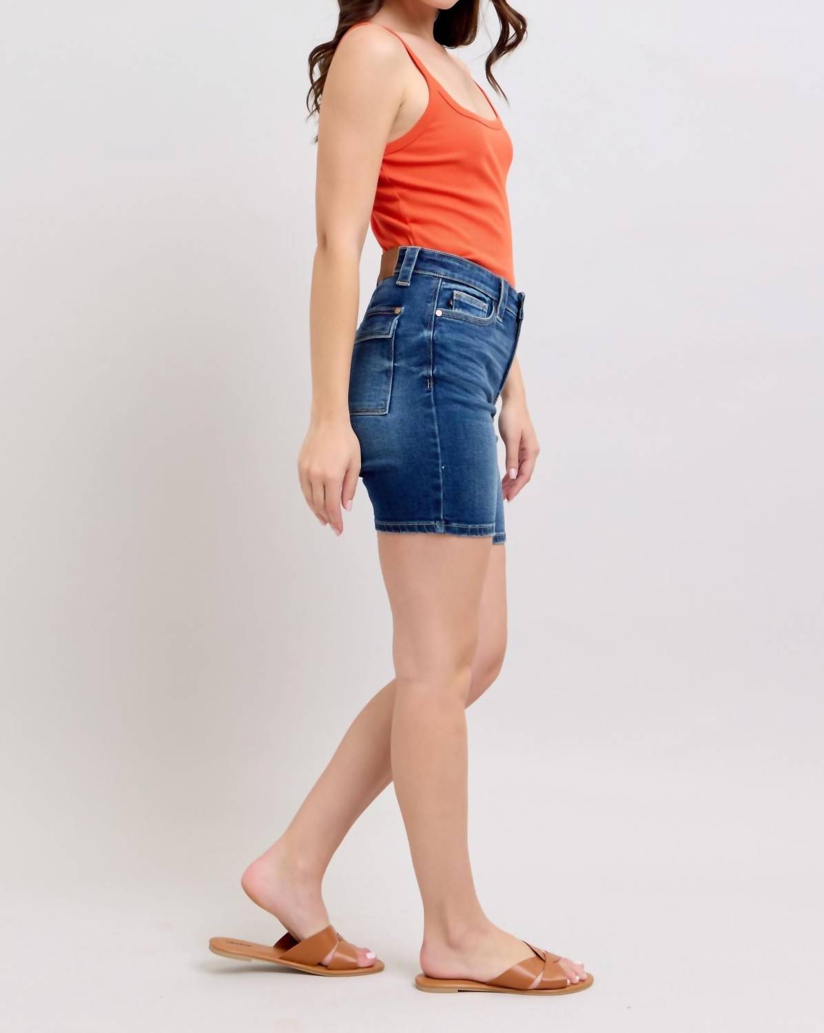 Judy Blue High Waist Bermuda Back Flap Denim Short in blue - women's shorts - alternate view