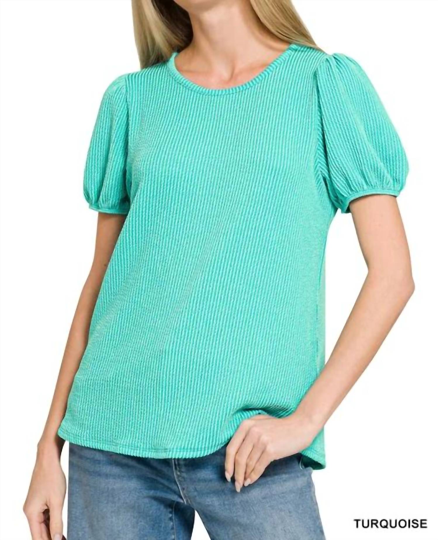 Zenana - Puff Sleeve Corded Shirt