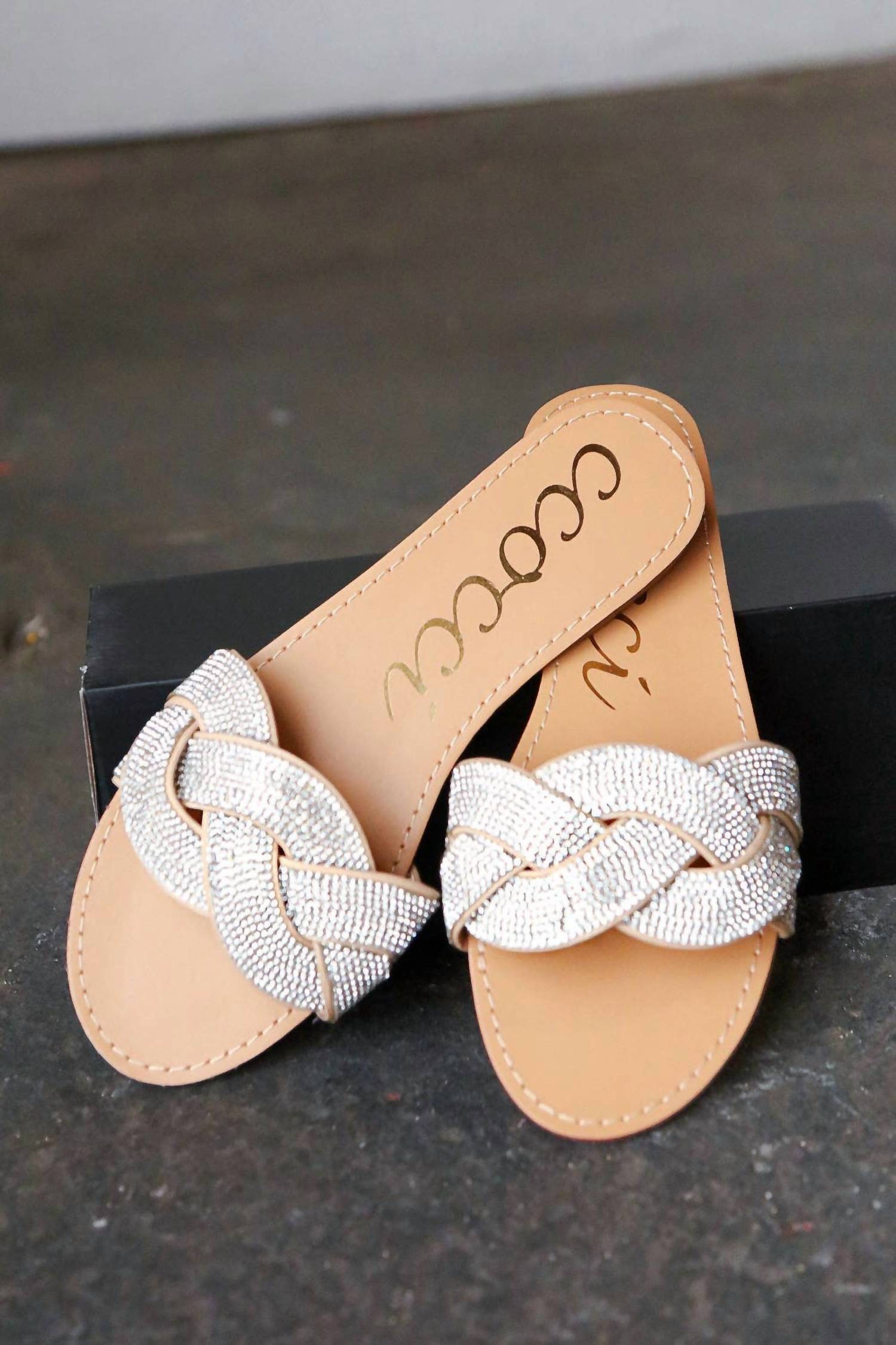 Promenade - Women's Braided Rhinestone Slide Sandals