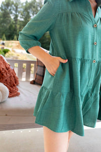 DAVI & DANI Enchanted Button Front Romper in evergreen - women's pants - detail view
