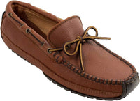 MINNETONKA Men's Moosehide Weekend Moccasin in brown - men's loafer - detail view