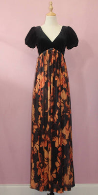 INA Women's Open Back Tie Top And Floral Print Skirt Maxi Dress in black monarch print - women's dress