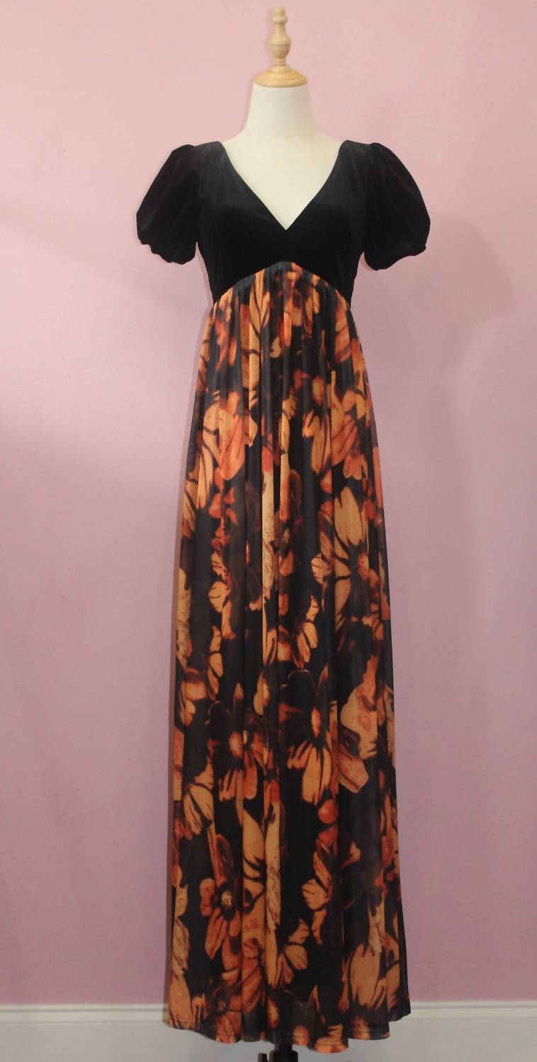 INA Women's Open Back Tie Top And Floral Print Skirt Maxi Dress in black monarch print - women's dress