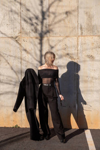 SER.O.YA Rosa Off-shoulder Top in black - women's blouse - detail view