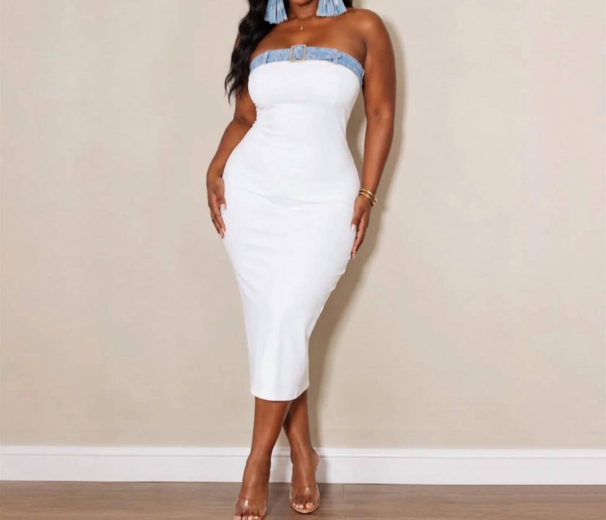 Hersy - Denim Tease Bodycon Midi Dress