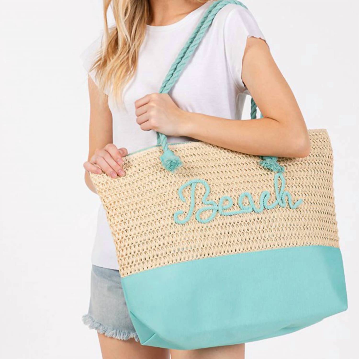3Am By H&D Accessories - Women's Crochet & Color-sewn Rope Beach Tote Bag