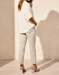 TRIBAL Flowy Popover Short Sleeve Top in coco milk - women's blouse - alternate view