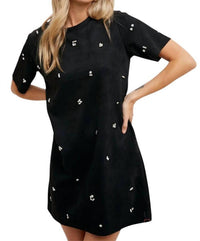 Bluivy - Elle Rhinestone Embellished Suede Shift Mini Dress