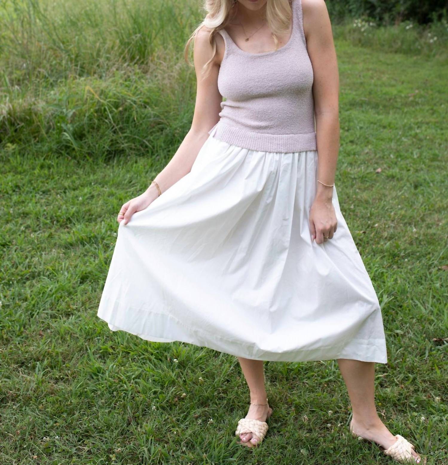 LUMIERE Sleeveless Knit Midi Dress in natural - women's dress - detail view