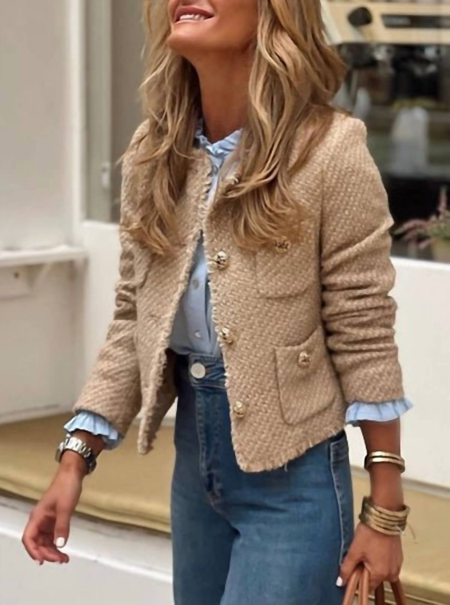 Papermoon - Elegant Vintage Pocket Cropped Jacket