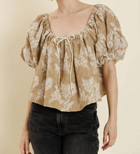 Aureum Olivia Puff Short Sleeve Top in beige - women's blouse
