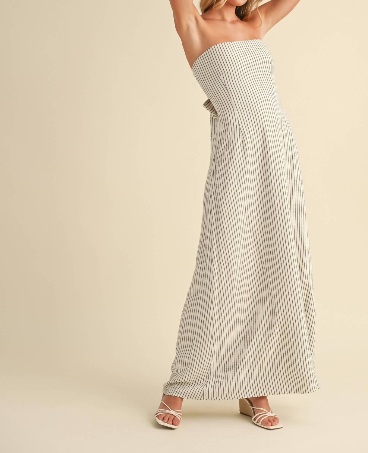 Klesis - Striped Long Back Tie Strapless Maxi Dress
