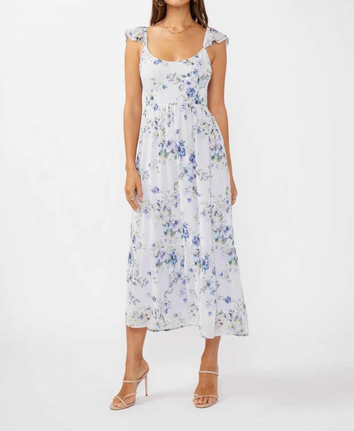 Lovestitch - Floral Textured Open Back Tie Maxi Dress