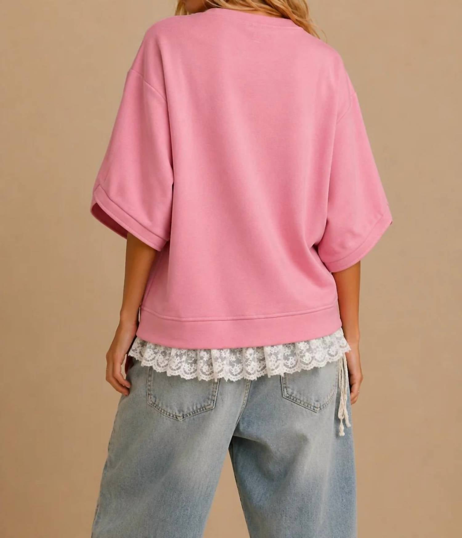 J.Nna - Rosy Bow-embellished Short-sleeve Top