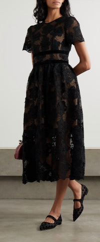 Self-Portrait - Lace Velvet Bow Midi Dress