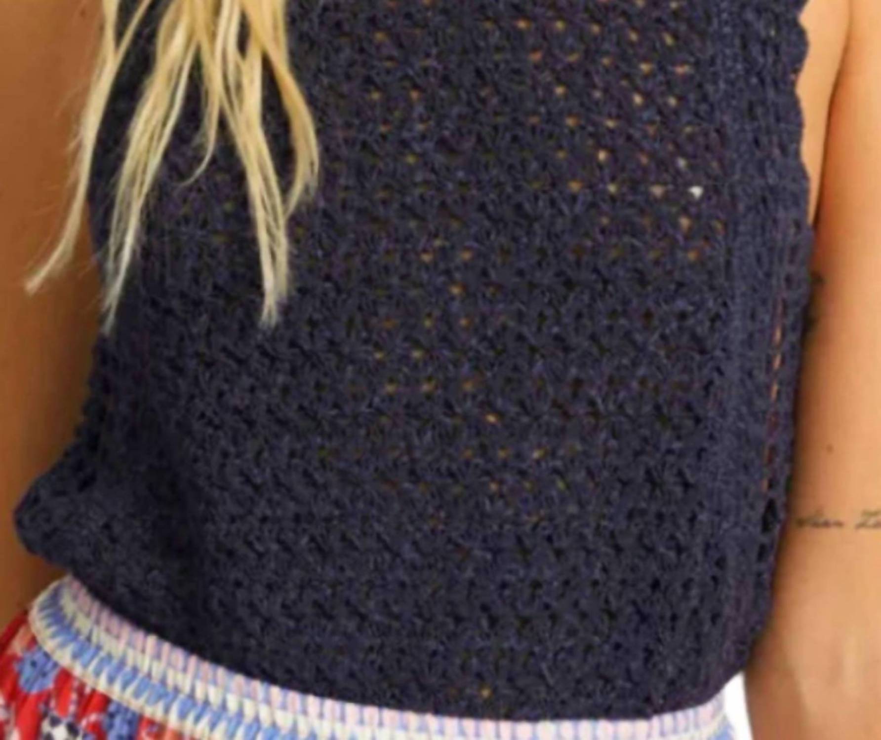 CABALLERO Amelie Crochet Top in peacoat navy - women's tank top - alternate view