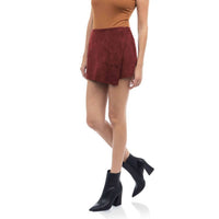 naked zebra Asymmetric Faux Suede Skort in bordeaux - women's shorts - alternate view