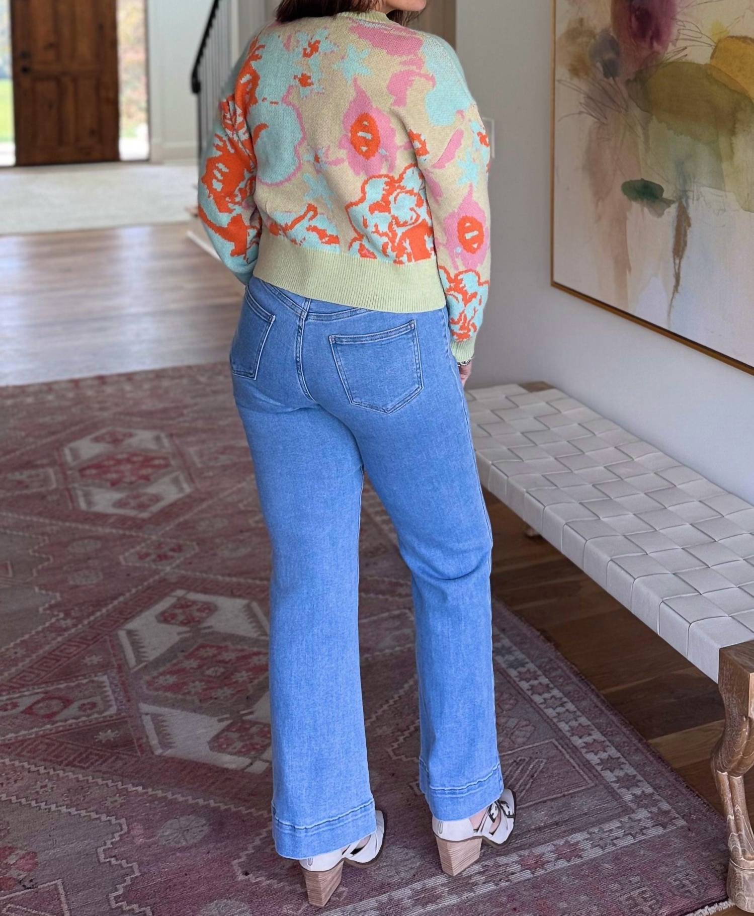 DAVI & DANI Sunset Garden Long Sleeve Sweater in blue - women's sweater - view 4
