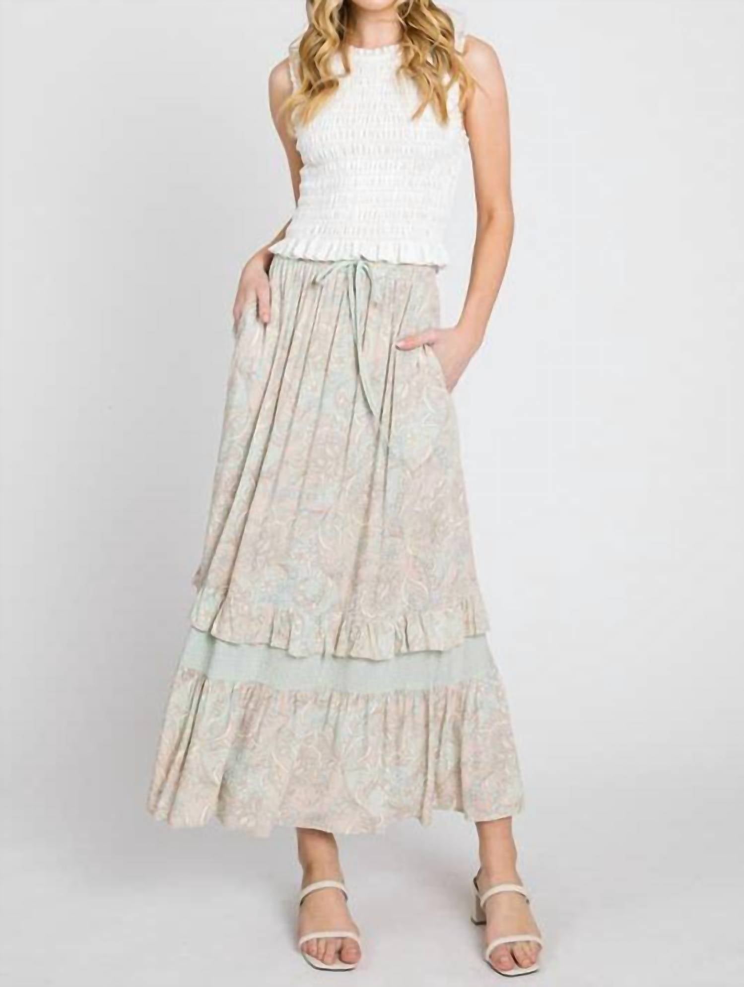 Calista - Paisley Ruffle Maxi Skirt