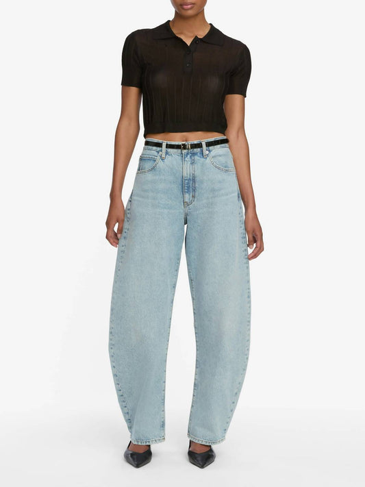 Frame - Ribbed Short Sleeves Cropped Polo Shirt