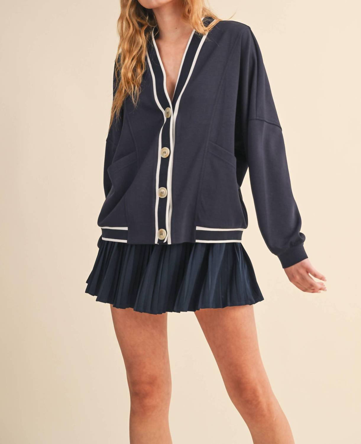 Klesis Knit Cardigan And Skirt Set in navy - women's skirt