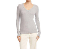 Karen Kane Long Sleeve Ribbed V-neck Top - Petite in heather gray - women's long sleeve top