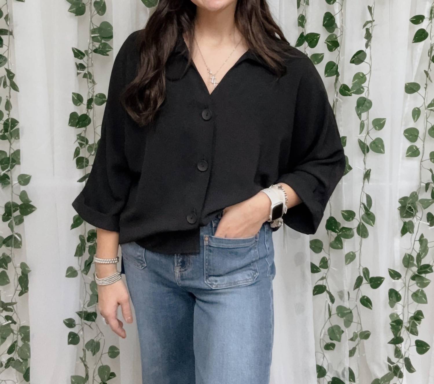 Multiples - Women's Turn Up Cuff 3/4 Sleeve Shirt
