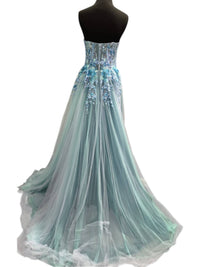 Jovani - Strapless Embroidered Corset Gown