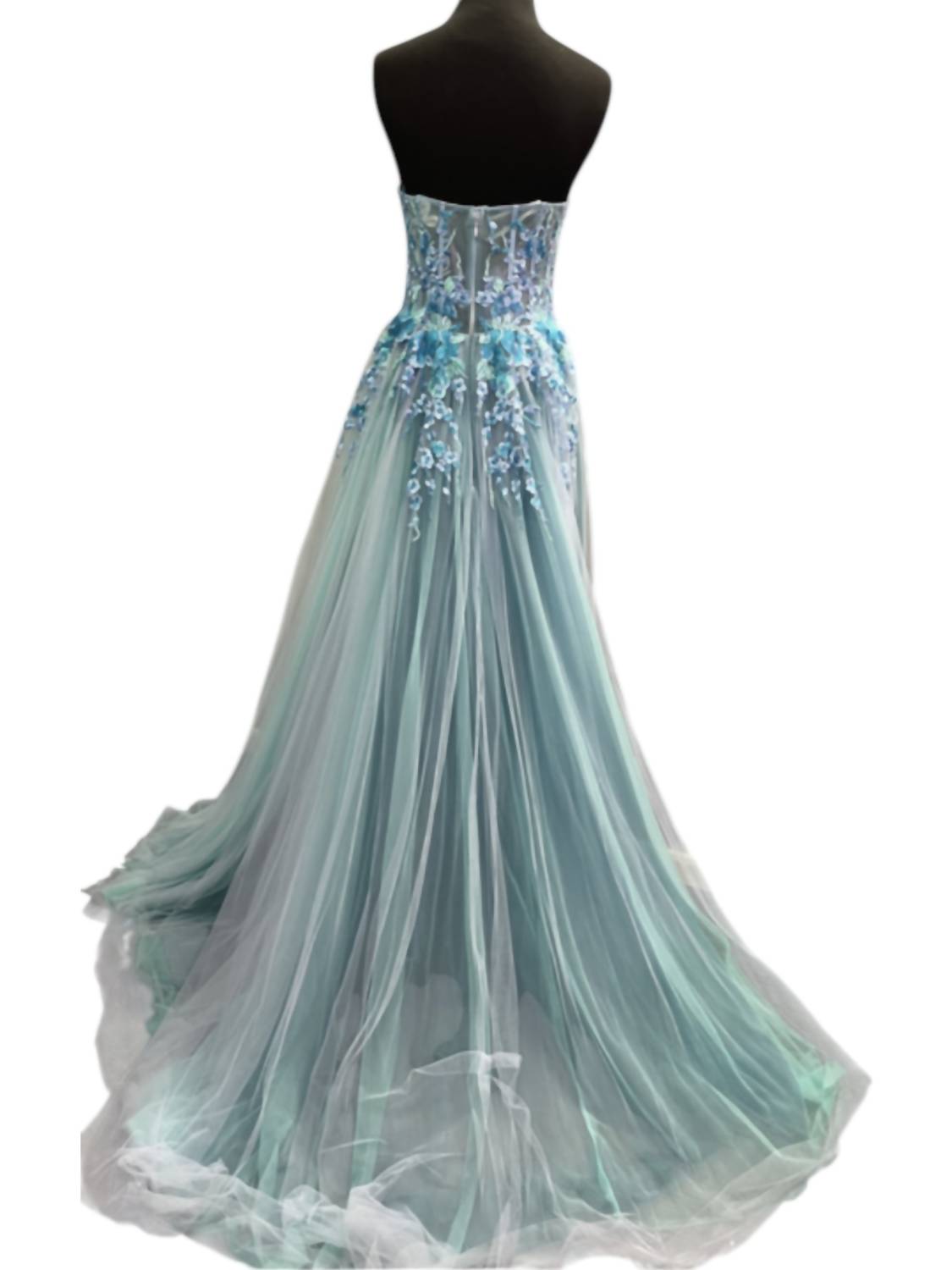 Jovani - Strapless Embroidered Corset Gown