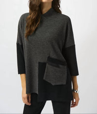 Joseph Ribkoff Relaxed Fit Mock-Neck Pullover in grey black 1 - women's blouse