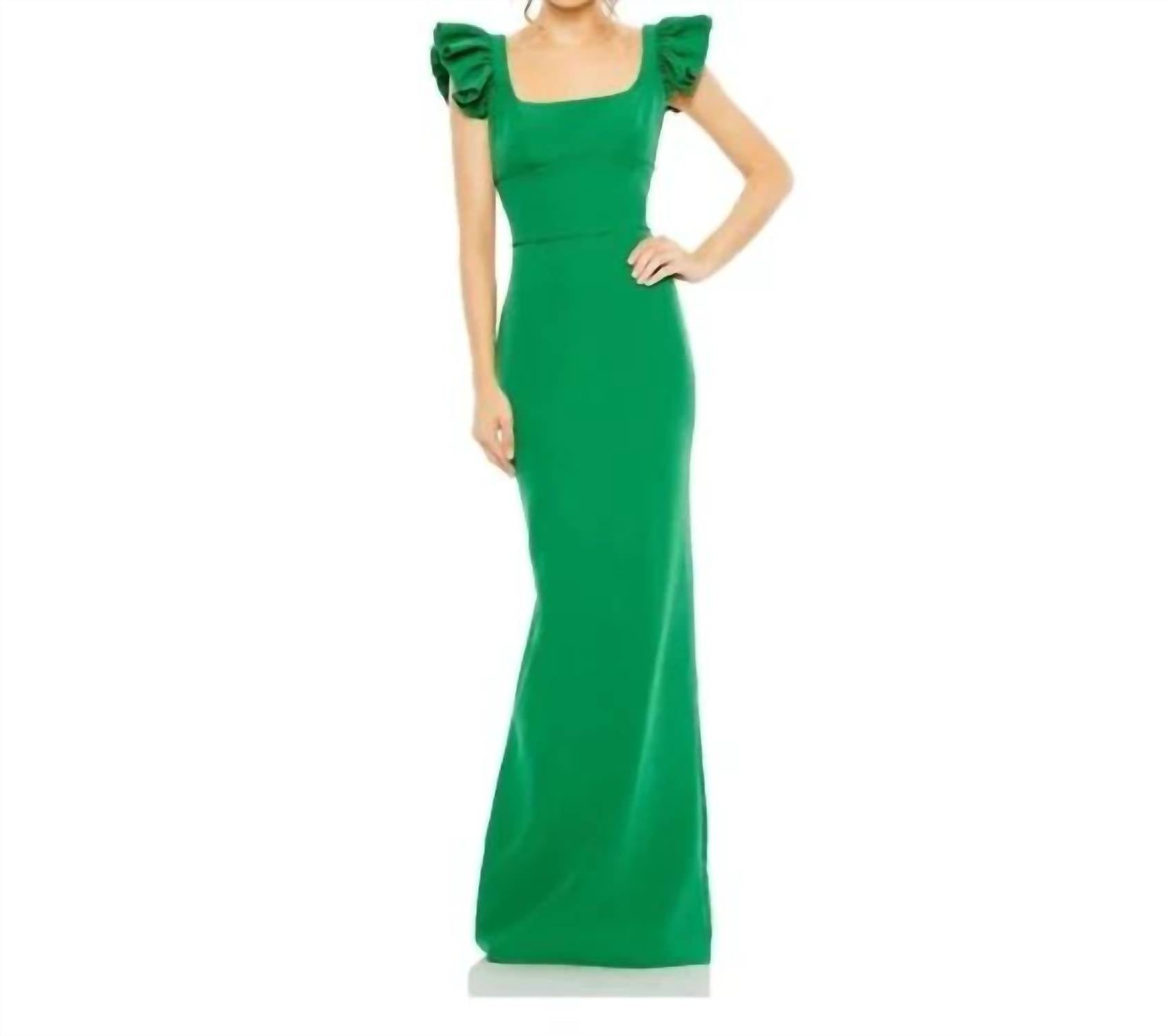 Ieena For Mac Duggal - Ruffle Cap Sleeve Open Back Column Gown