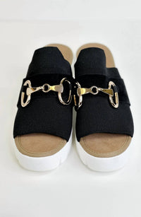BERNIE MEV Women's Buckle Wedge sandal in black buckle - women's sandal - alternate view