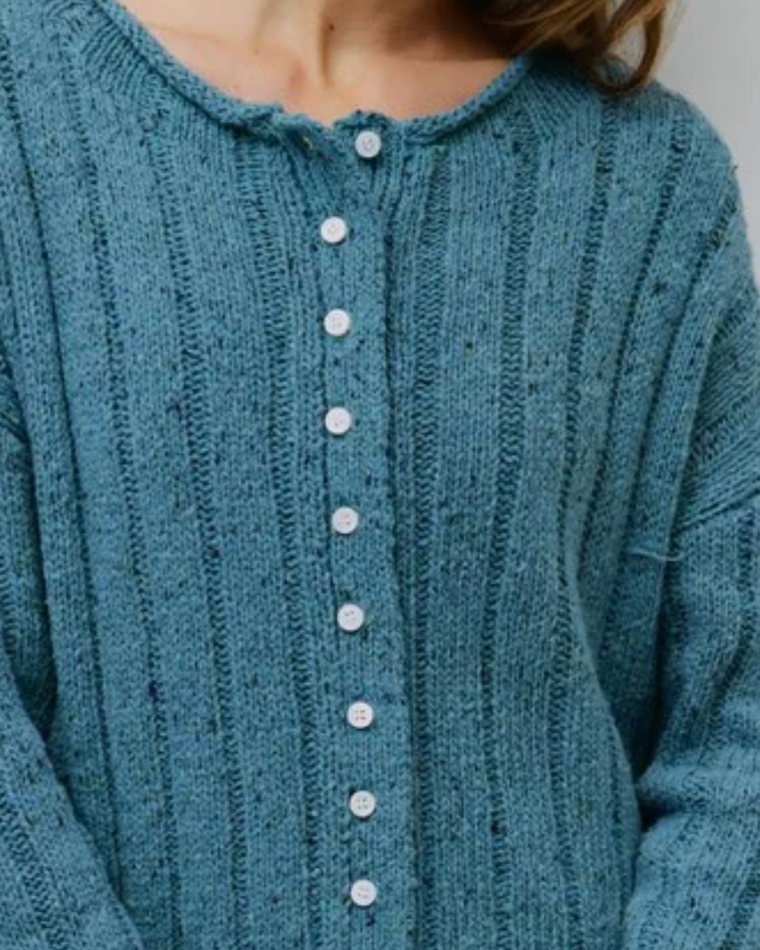 all : row Theodora Ribbed Cuffs Cardigan in blue hoc summer - women's cardigan - detail view