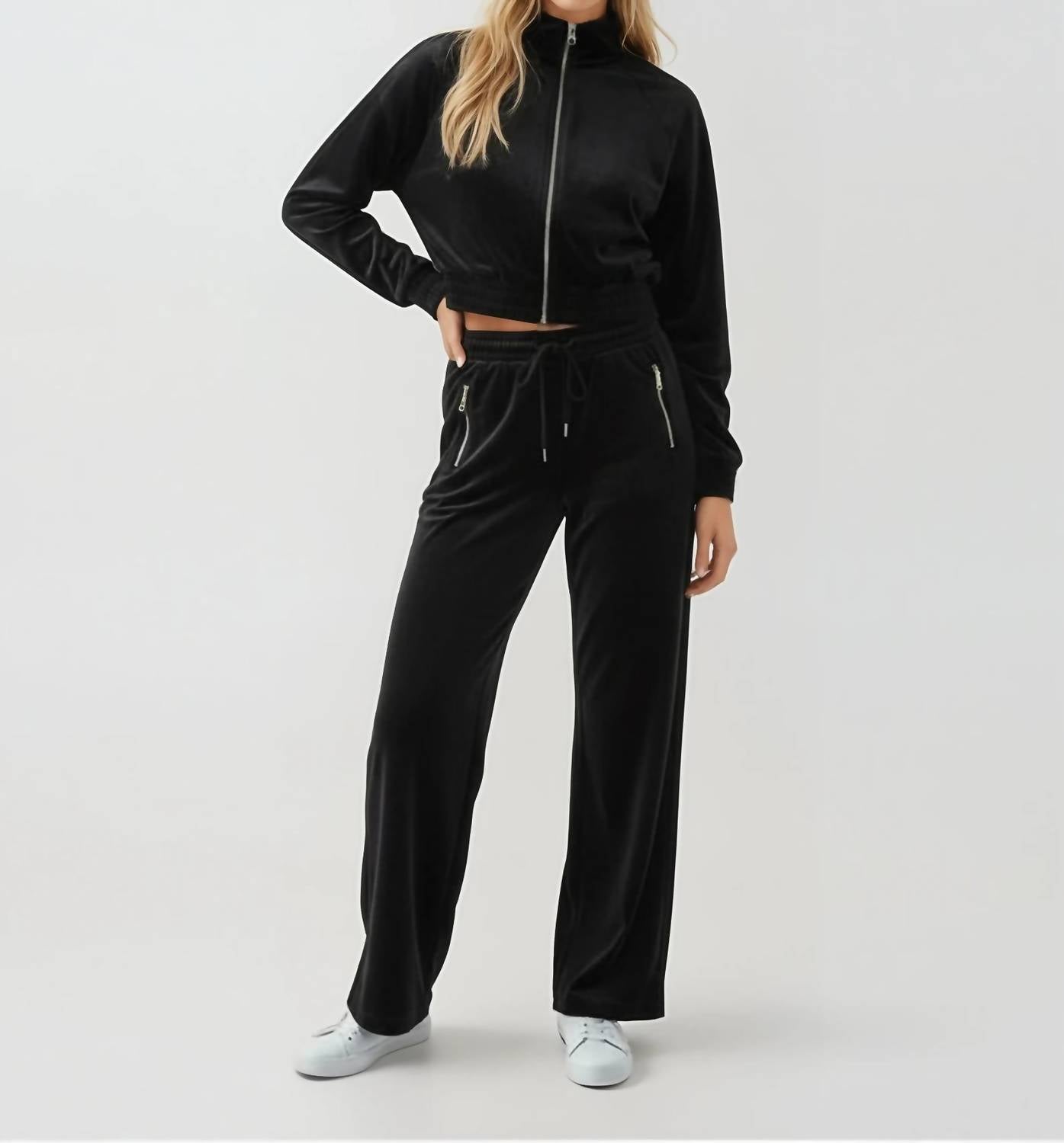 Malibu Road Luxe Velour Tracksuit Set in black - women's sleepwear - alternate view