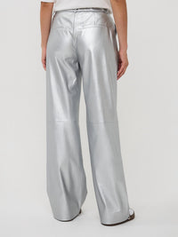 ESQUALO Trouser Wide Leg Vegan Leather Pant in silver - women's pants - detail view